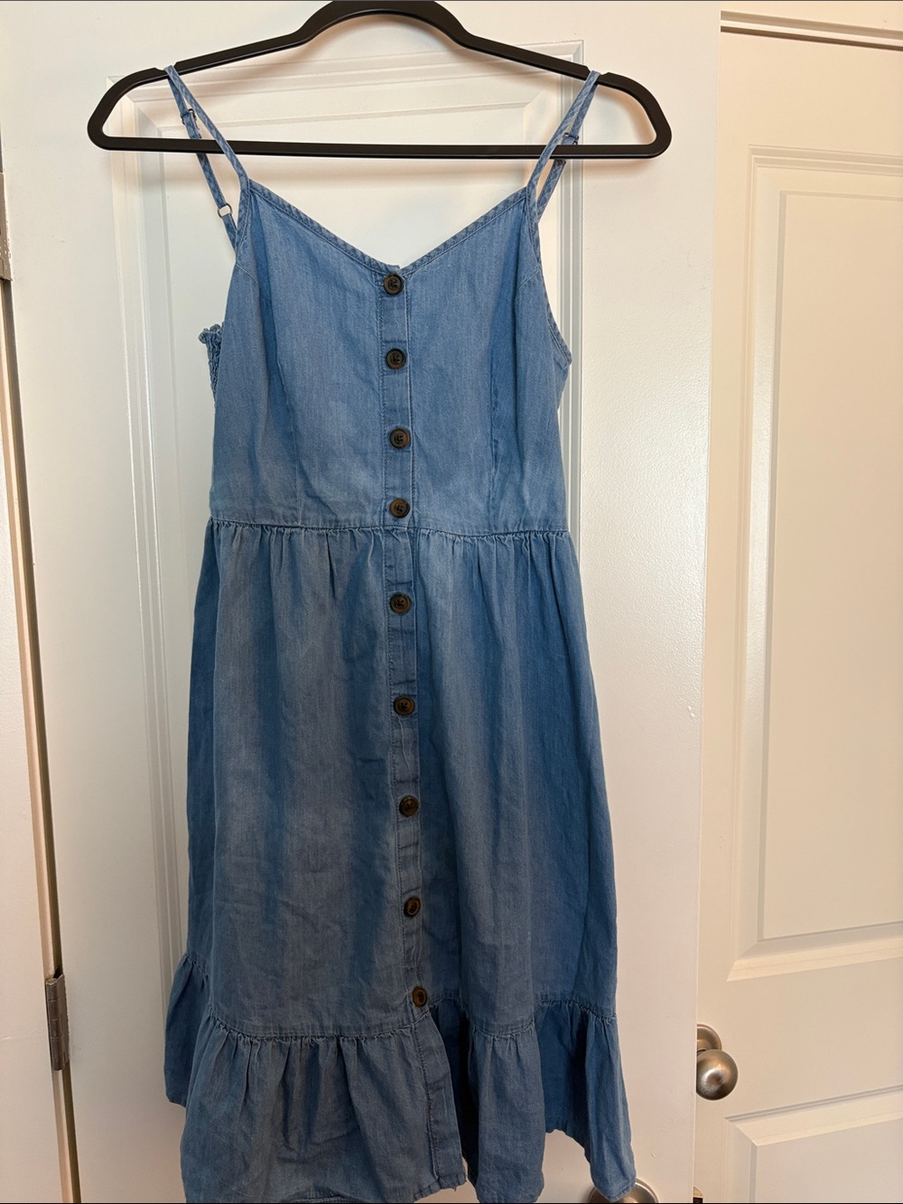 Japna Light Blue Denim-Style Midi Dress with Buttons